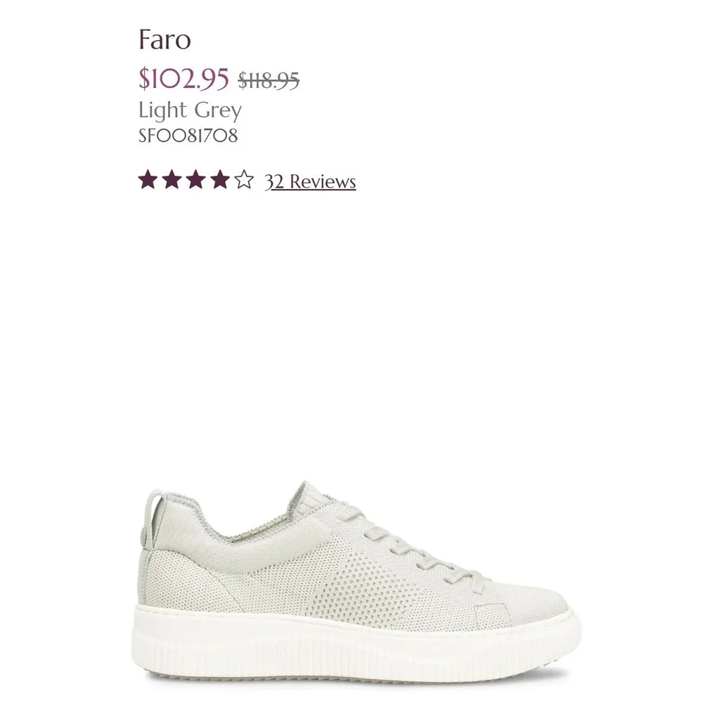 Sofft Faro Light Grey Knit Sneakers Womens 9M Recycled Textile SF0081708 NEW